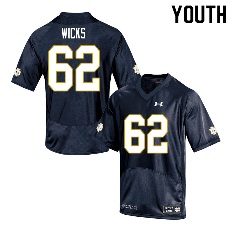 Youth #62 Brennan Wicks Notre Dame Fighting Irish College Football Jerseys Sale-Navy - Click Image to Close